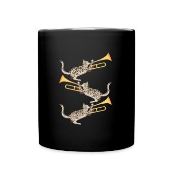 Musicien avec chat avec trombone - Mug uni - noir - Devant