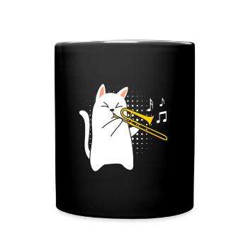 Musicien avec chat joue du trombone - Mug uni - noir - Devant