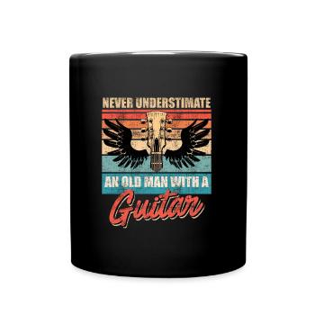 Unterschätze niemals einen alten Mann mit Gitarre - Tasse einfarbig - Schwarz - Vorne