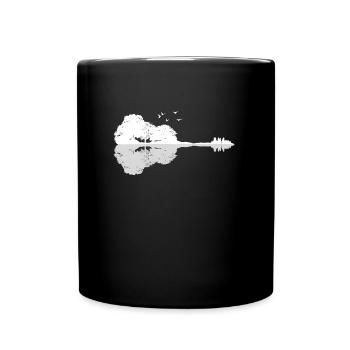 Lagerfeuer Natur Pfadfinder am See Gitarre - Tasse einfarbig - Schwarz - Vorne
