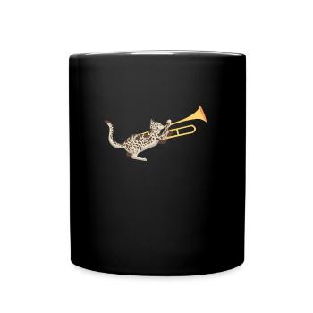 Musicien avec chat avec trombone - Mug uni - noir - Devant