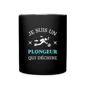 plongeur qui déchire humour plongée sous marine - Mug uni - noir - Devant