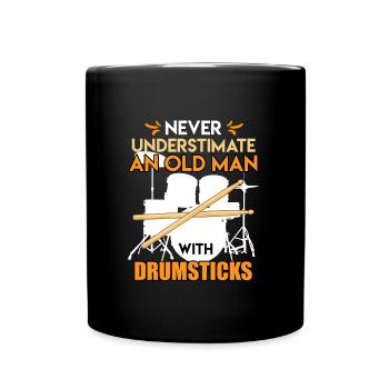 Unterschätze keinen Mann mit Drumsticks Schlagzeug - Tasse einfarbig - Schwarz - Vorne