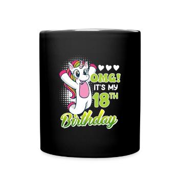 18 ans fille 18ème anniversaire licorne - Mug uni - noir - Devant