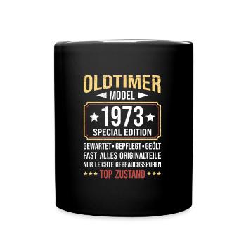 Oldtimer 1973 alle Teile original 50. Geburtstag - Tasse einfarbig - Schwarz - Vorne
