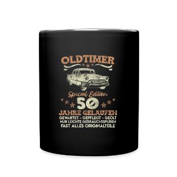 Oldtimer 50 Jahre gelaufen 50. Geburtstag - Tasse einfarbig - Schwarz - Vorne