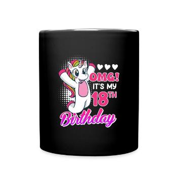 18 ans fille 18ème anniversaire licorne - Mug uni - noir - Devant