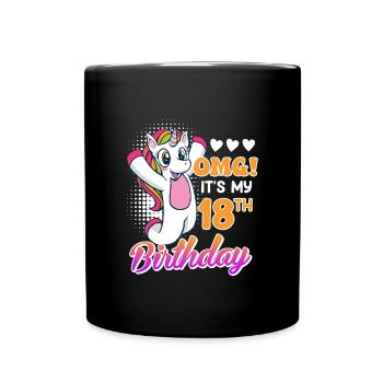 18 ans fille 18ème anniversaire licorne - Mug uni - noir - Devant
