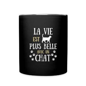 Vie plus belle chat femme humour chats idée cadeau - Mug uni - noir - Devant