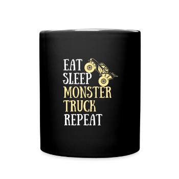 Essen Schlaf Monster Truck Mann Humor Geschenkidee - Tasse einfarbig - Schwarz - Vorne