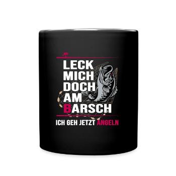Angler angelt Barsch Angelhaken Angelschein - Tasse einfarbig - Schwarz - Vorne