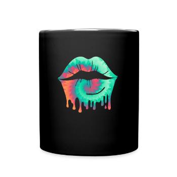Kuss Liebe Pärchen Lippen küssen Valentinstag - Tasse einfarbig - Schwarz - Vorne