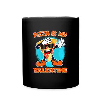 Ich liebe Essen Ich liebe Pizza Valentinstag - Tasse einfarbig - Schwarz - Vorne