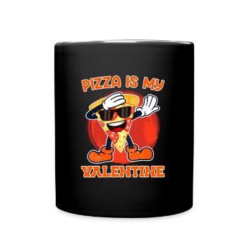 Ich liebe Essen Ich liebe Pizza Valentinstag - Tasse einfarbig - Schwarz - Vorne