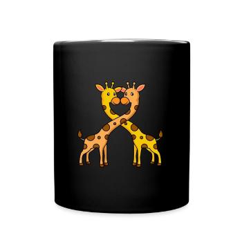 Giraffen Herz Liebe Valentinstag - Tasse einfarbig - Schwarz - Vorne