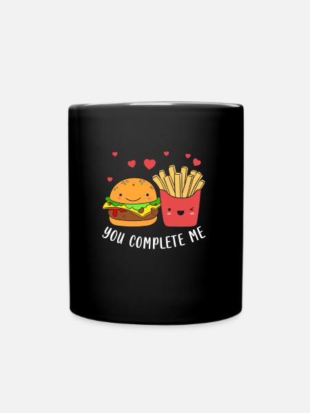 Burger de couple avec frites J’adore la Saint-Valentin - Mug uni - noir