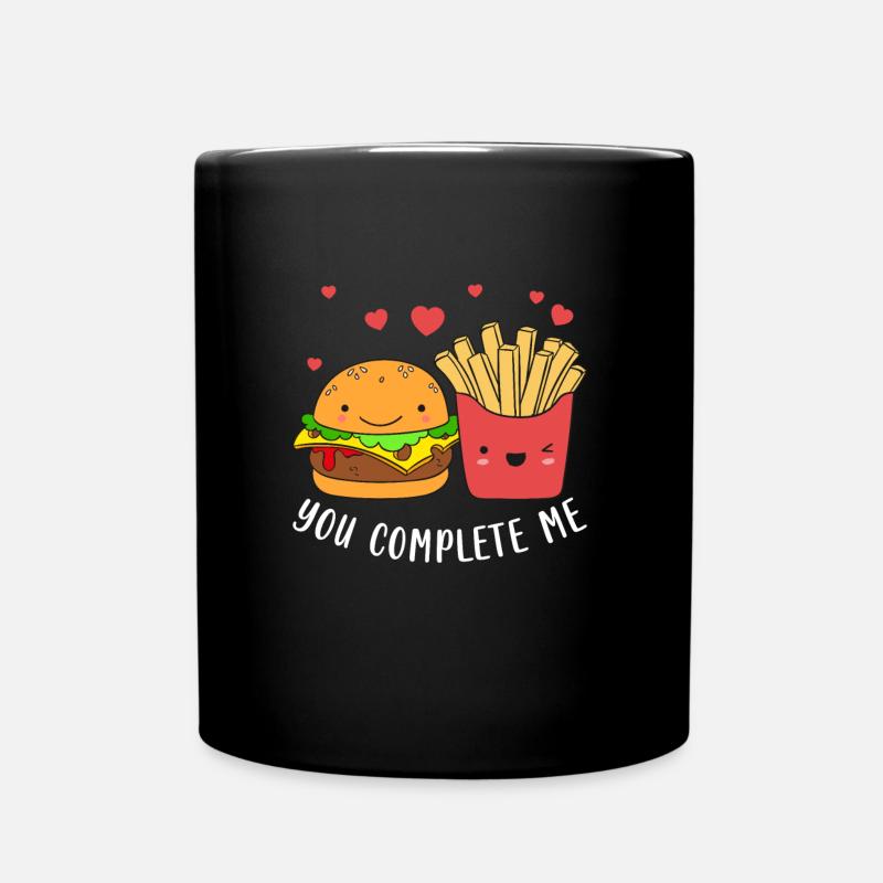 Burger de couple avec frites J’adore la Saint-Valentin - Mug uni - noir