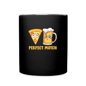 Perfect Match Beer Pizza Love Valentine's Day - Full Colour Mug - black - Front