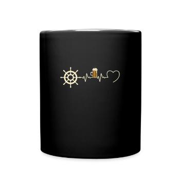 Bootsmann Humor Matrose Bier schlägt Herz - Tasse einfarbig - Schwarz - Vorne