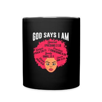 God Says Bible Woman Power Afro African Woman - Full Colour Mug - black - Front