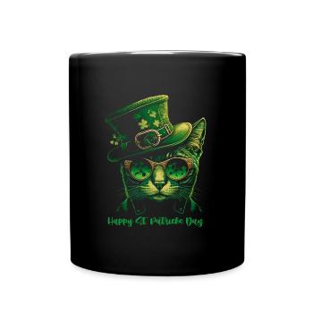 Happy St. Patrick's Day Green Irish Cat - Full Colour Mug - black - Front