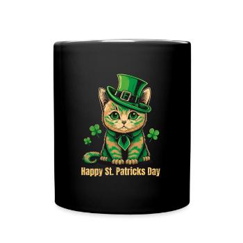 Happy St. Patrick's Day Green Irish Cat - Full Colour Mug - black - Front