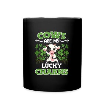 Cows are my lucky charms Farmer Cattle breeders - Full Colour Mug - black - Front