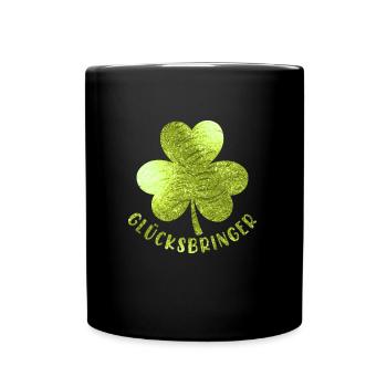 Glücksbringer Kleeblatt - Tasse einfarbig - Schwarz - Vorne