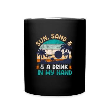 Plage ensoleillée un verre à la main fête de vacances - Mug uni - noir - Devant