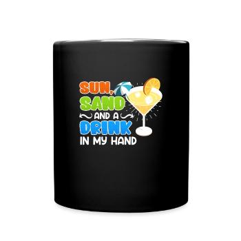 Plage ensoleillée un verre à la main fête de vacances - Mug uni - noir - Devant