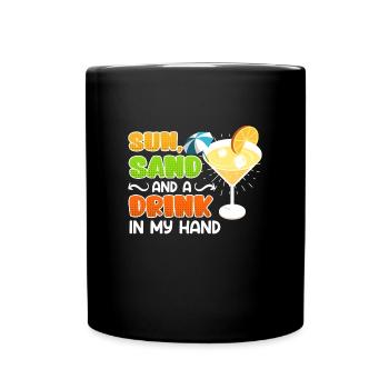 Plage ensoleillée un verre à la main fête de vacances - Mug uni - noir - Devant