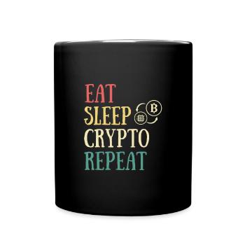 eat sleep crypto currency humor cryptos man - Full Colour Mug - black - Front