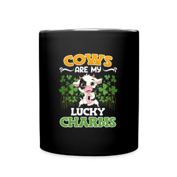 Cows are my lucky charms Farmer Cattle breeders - Full Colour Mug - black - Front