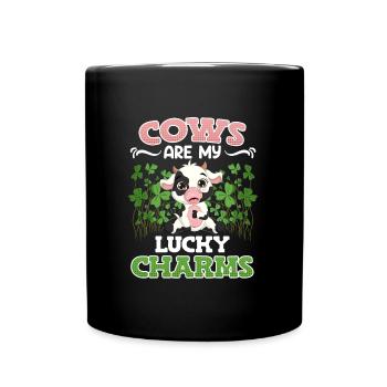 Cows are my lucky charms Farmer Cattle breeders - Full Colour Mug - black - Front