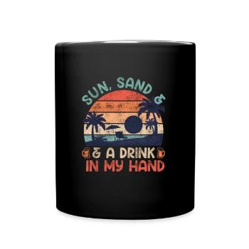 Plage ensoleillée un verre à la main fête de vacances - Mug uni - noir - Devant