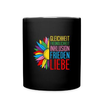 Inklusion Gleichheit Freundlichkeit Akzeptanz - Tasse einfarbig - Schwarz - Vorne