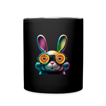 Hasengesicht Cooler Osterhase mit Brille - Tasse einfarbig - Schwarz - Vorne