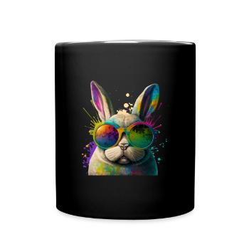 Hasengesicht Cooler Osterhase mit Brille - Tasse einfarbig - Schwarz - Vorne