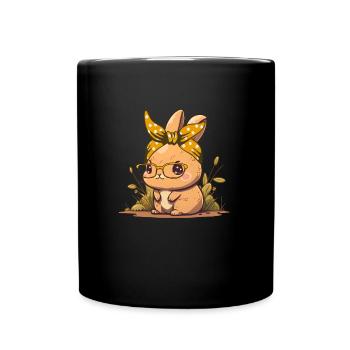 Süße Osterhasen Hasengesicht Cute Bunny - Tasse einfarbig - Schwarz - Vorne