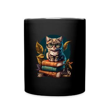 Buchliebhaber Katzenfan Bücherwurm Katzen und - Tasse einfarbig - Schwarz - Vorne