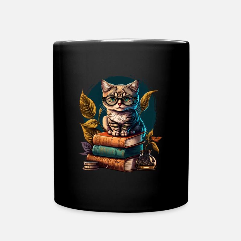 Buchliebhaber Katzenfan Bücherwurm Katzen und - Tasse einfarbig - Schwarz