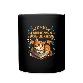 Books and Cats Katzenliebhaber und Leseratte - Tasse einfarbig - Schwarz - Vorne