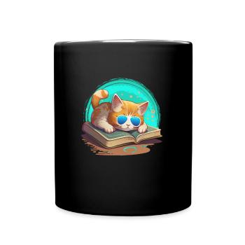 Amoureux des chats et rat de bibliothèque Amoureux du livre et - Mug uni - noir - Devant