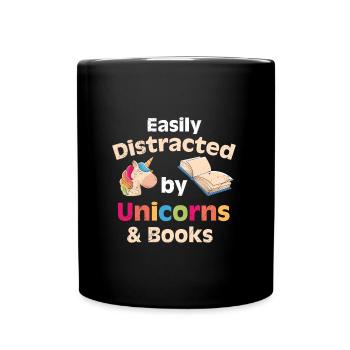 Amateurs de livres Facile à distraire par les licornes - Mug uni - noir - Devant