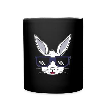 Hasengesicht Cooler Osterhase mit Brille - Tasse einfarbig - Schwarz - Vorne