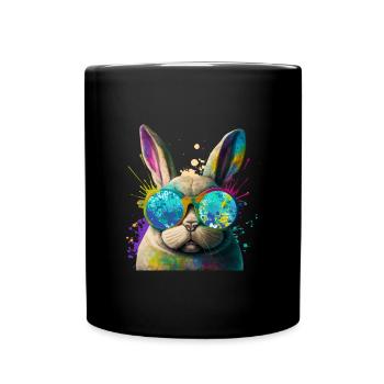Hasengesicht Cooler Osterhase mit Brille - Tasse einfarbig - Schwarz - Vorne