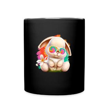Osterhase mit Brille Cute Bunny bunte Hasen - Tasse einfarbig - Schwarz - Vorne