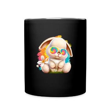 Lapin de Pâques avec lunettes Lapin mignon lapins colorés - Mug uni - noir - Devant