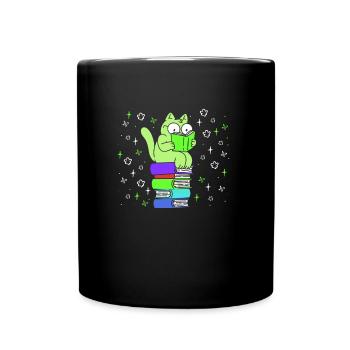 Katzenfans Book lover Katzenliebhaber Leseratte - Tasse einfarbig - Schwarz - Vorne