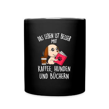 Life is better with Coffee Dogs and Books - Full Colour Mug - black - Front